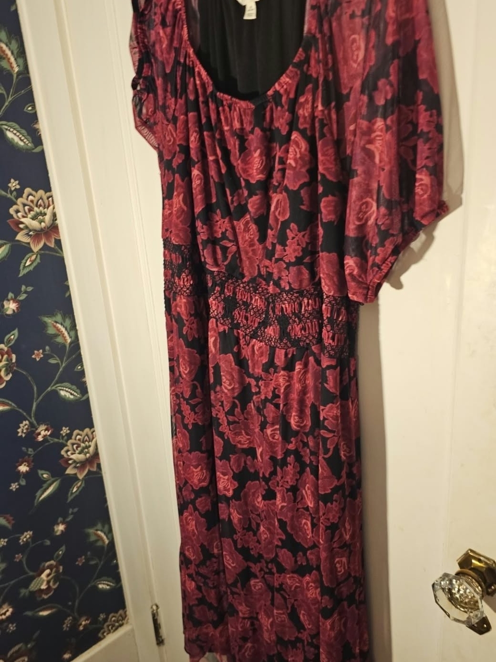 Terra & Sky Black Maxi Dress with Rose Floral Print